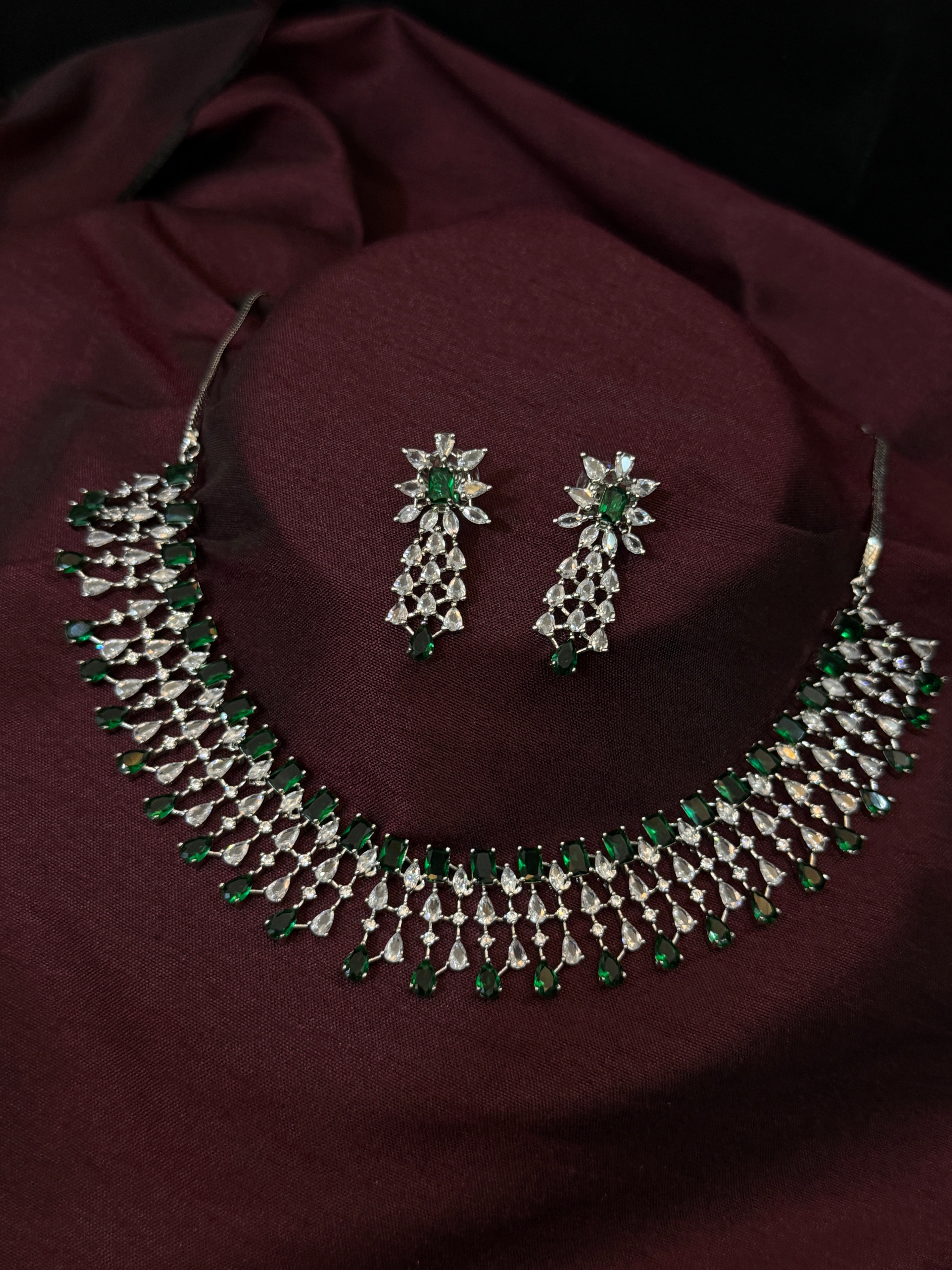 Emerald Elegance American Diamond Necklace Set